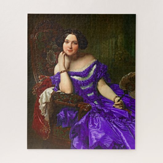 Vintage Elegante Lady in blauem violettem Kleid Puzzle (Vertikal)