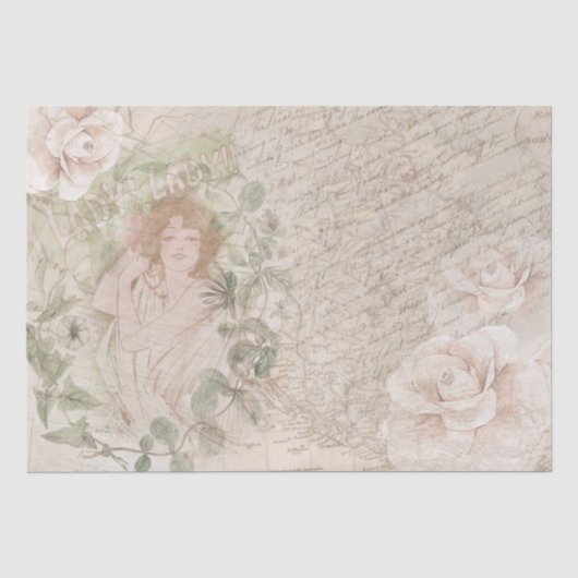Vintage Elegante Lady Rose Script Map Seidenpapier (Vorderseite)