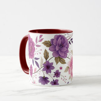 Vintage Elegante Lila Florale Burgunder Zweifarbig Tasse