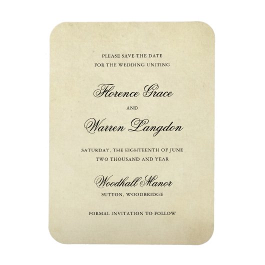 Vintage Elegante Nicht-Foto-Hochzeit speichern Sie Magnet (Vertikal)