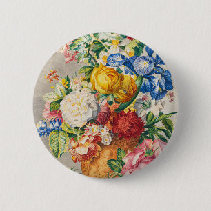 Vintage Elegante Pastell Blumen Botanische Wandkun Button