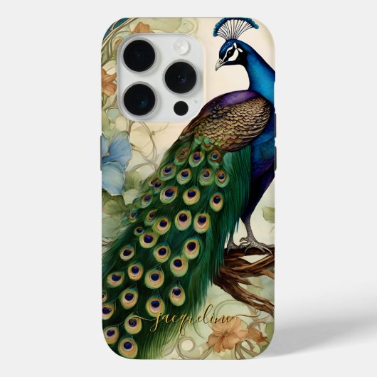 Vintage Elegante Pfauenfeathers Jugendstil-Name Case-Mate iPhone Hülle (Rückseite)