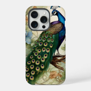Vintage Elegante Pfauenfedern Art Nouveau Name iPhone 15 Pro Hülle