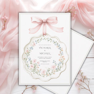 Vintage Elegante Pink-Salbei-Grüne Blumige Hochzei Einladung