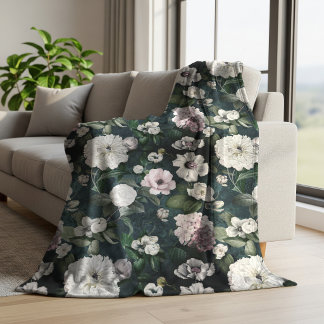 Vintage Elegante rosa Blumen grün Fleecedecke