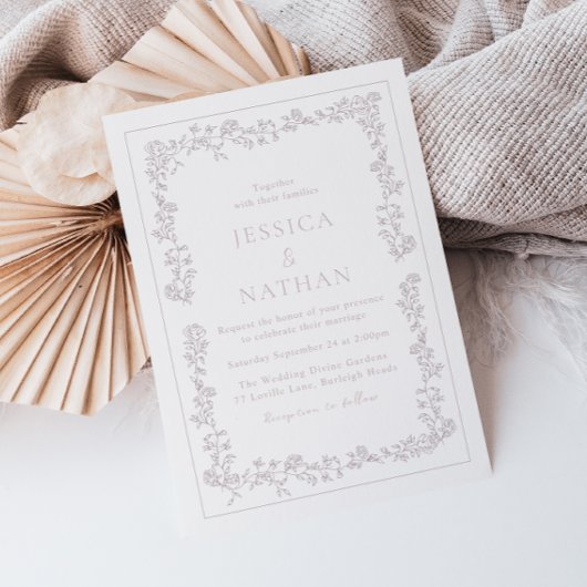 Vintage elegante, rosa Blumenzarge Einladung