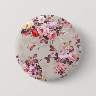 Vintage Elegante Rosa Rot Violette Rosen Muster Button