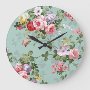 Vintage Elegante Rosa-Rote Rosen Muster Große Wanduhr