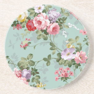 Vintage Elegante Rosa-Rote Rosen Muster Sandstein Untersetzer