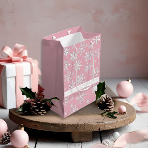 Vintage elegante Rosa Schneeflocken-Muster Mittlere Geschenktüte