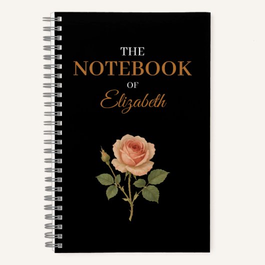 Vintage Elegante Rose Custom Glitzer Black Journal Notizblock (Vorderseite)