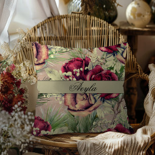 Vintage elegante Rose und Kiefernholz Kissen