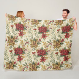 Vintage Elegante Rot & Gold Poinsettia Florenz Fleecedecke