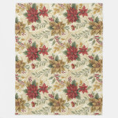 Vintage Elegante Rot & Gold Poinsettia Florenz Fleecedecke (Vorderseite)