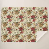 Vintage Elegante Rot & Gold Poinsettia Florenz Sherpadecke (Vorderseite (Horizontal))