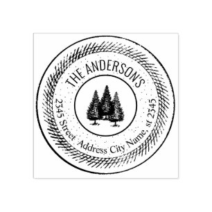 Vintage, elegante rustikale Bäume umgeben den Fami Gummistempel