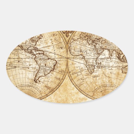 Vintage, elegante, rustikale Kugel, Atlaskarte bra Ovaler Aufkleber (Vorderseite)