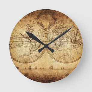 Vintage, elegante, rustikale Kugel, Atlaskarte Runde Wanduhr