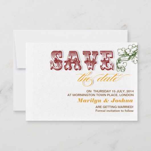 Vintage, elegante Save the Date Einladungen (Vorderseite)