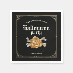 Vintage Elegante Schwarze Goldene Rose Halloween-P Serviette