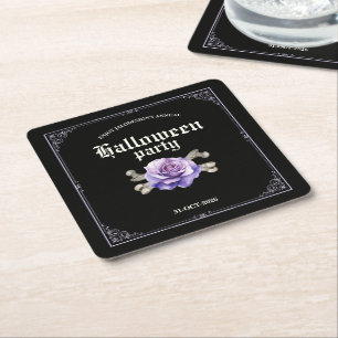 Vintage Elegante Schwarze Lila Rose Halloween-Part Rechteckiger Pappuntersetzer