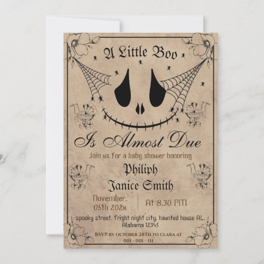 Vintage Elegante Spooky, Halloween-Kinderdusche Einladung (Vorderseite)