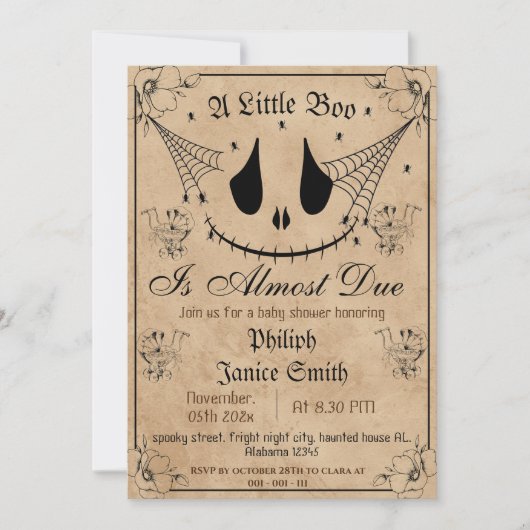 Vintage Elegante Spooky, Halloween-Kinderdusche Einladung (Vorderseite)