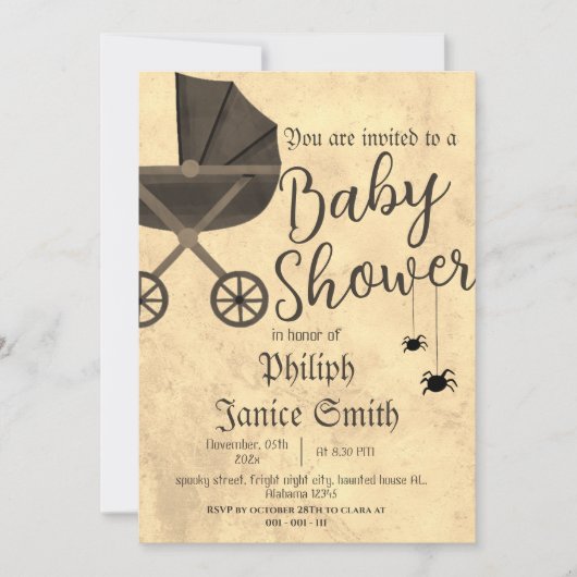 Vintage Elegante Spooky, Halloween-Kinderdusche Einladung (Vorderseite)