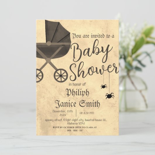 Vintage Elegante Spooky, Halloween-Kinderdusche Einladung (Stehend Vorderseite)