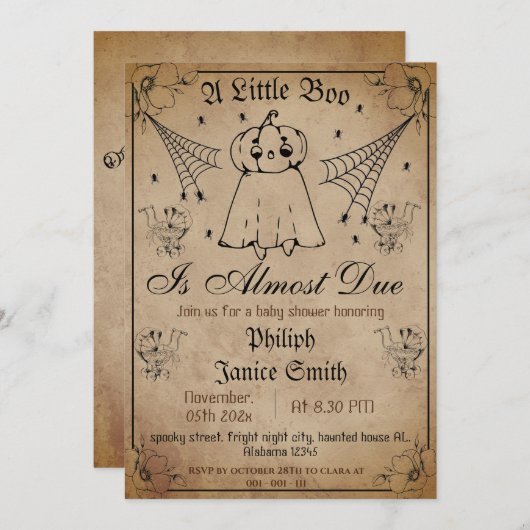 Vintage Elegante Spooky, Halloween-Kinderdusche Einladung (Vorne/Hinten)