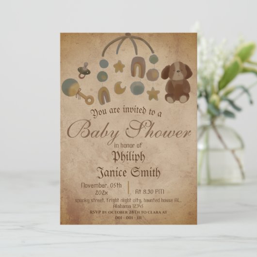 Vintage Elegante Spooky, Halloween-Kinderdusche Einladung (Stehend Vorderseite)