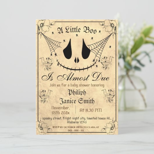 Vintage Elegante Spooky, Halloween-Kinderdusche Einladung (Stehend Vorderseite)