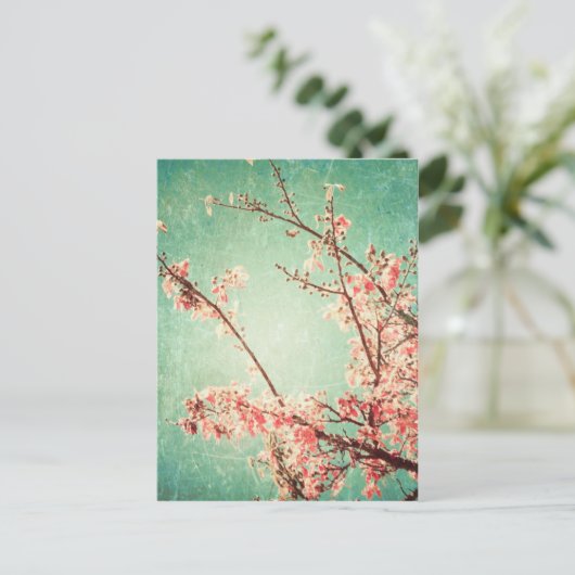 Vintage, elegante und aquamarine Holzblüte Postkarte (Stehend Vorderseite)