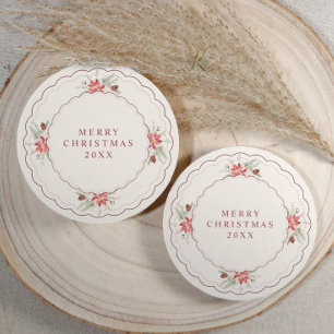 Vintage Elegante Weihnachtsbotanik Weihnachtsstern Runder Pappuntersetzer