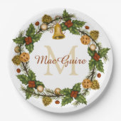 Vintage Elegante Weihnachtsfeier Monogram Pappteller (Vorderseite)