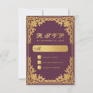Vintage Elegante Weinrote Faux-Goldfolie Hochzeit RSVP Karte