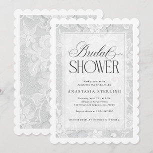 Vintage Elegante Weiße Blumen-Spitze Brautschauer Einladung