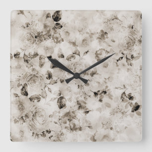 Vintage elegante weiße graue Elfenbein-Rosen mit Quadratische Wanduhr