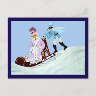 Vintage elegante Windhund-Paar mit Schlitten Postkarte