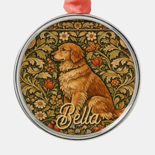 Vintage eleganter Golden Retriever Boho-Malerei  Ornament Aus Metall (Vorne)