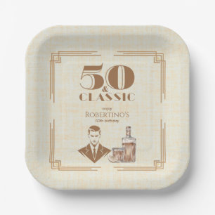 Vintage Eleganter Herren-Whisky 50. Geburtstag Pappteller