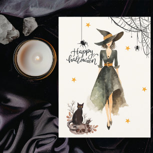 Vintage Eleganter Hexenkatzen-Foto Gothic Hallowee Karte
