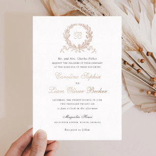 Vintage Eleganter Oliven-Eichen-Kranz-Monogramm-Ho Folieneinladung