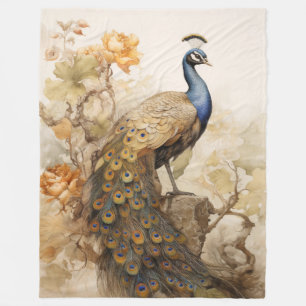 Vintage Eleganter Pfau Fleecedecke