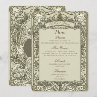 Vintage Elegantes Braunes Goldenes Florales Hochze Menükarte