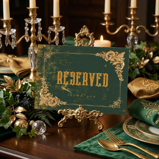 Vintage Elegantes Gold- und Grünes Hochzeitstisch- Tischnummer