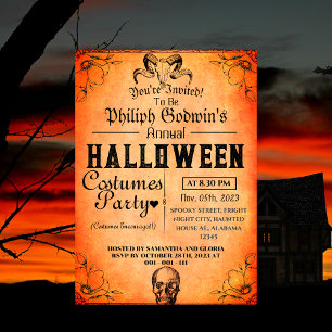 Vintage Elegantes Gothic Halloween-Kostüm Party In Einladung