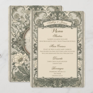 Vintage Elegantes Hochzeitsmenü in Braun und Gold Menükarte