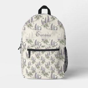 Vintage Elegantes Lupinen- und Bienen-Botanikmuste Bedruckter Rucksack