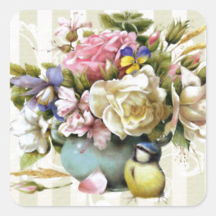 Vintage Elegantes Rosenblüten-Design in Rosa Quadratischer Aufkleber